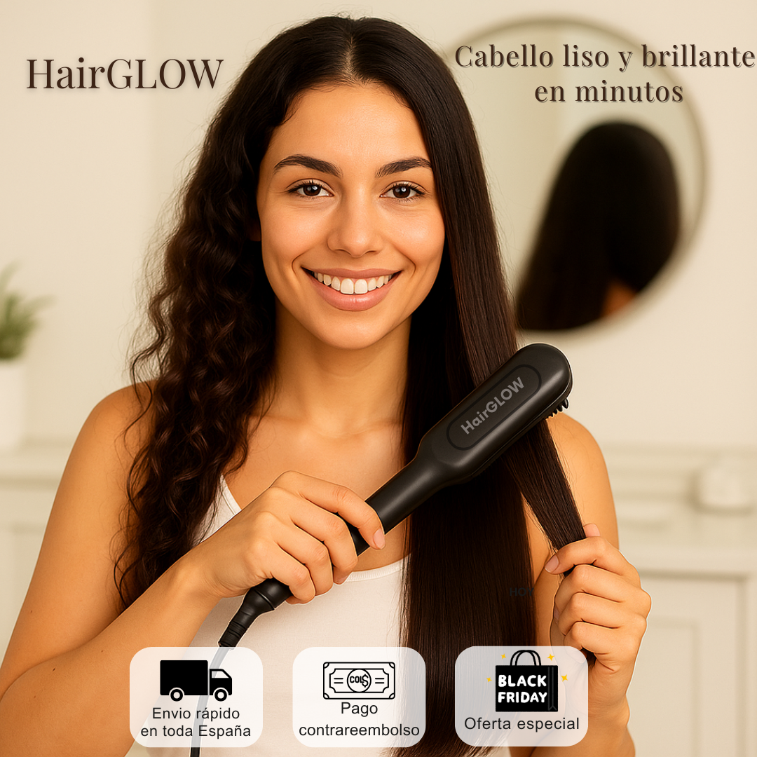 HairGlow - Cepillo Alisador Iónico 2 en 1