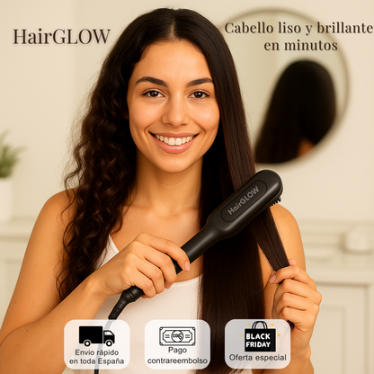 HairGlow - Cepillo Alisador Iónico 2 en 1